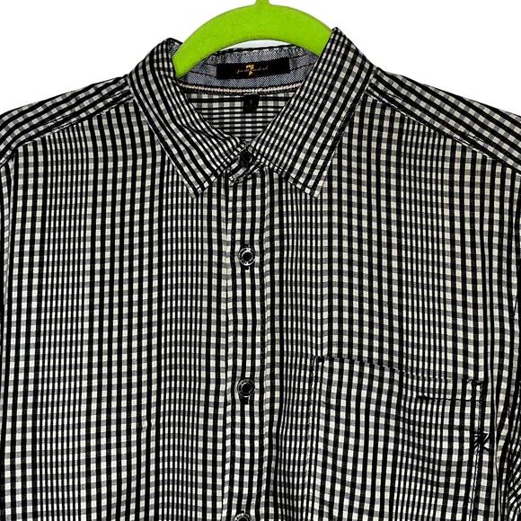 7 for All Mankind Button Down Shirt, Plaid, Long Sleeve, Black White Mens S NWOT - Picture 2 of 9